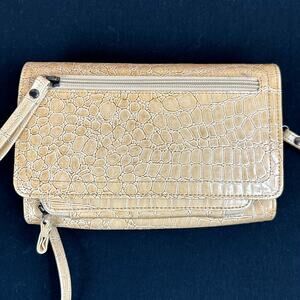 Buxton Faux Croc Clutch Purse Strap Checkbook Cover -Tan